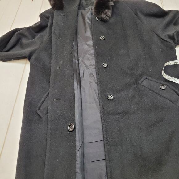 Vintage ILGWU real fox fur trim trench coat peacoat jacket wool - Picture 12 of 15